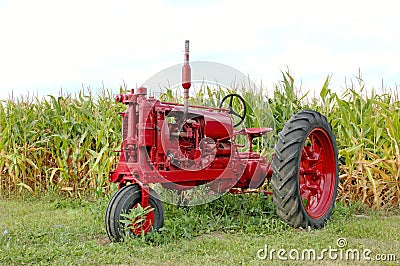 Antique Red Tractor and Corn