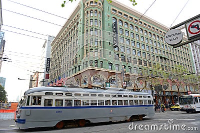 Antique streetcar on Market Street, San Francisco, USA