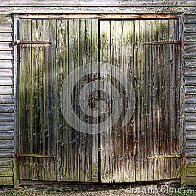 Antique Wood Barn Door on Historic Farm Building