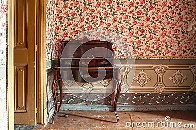 Antique wooden desk, furniture, in old house