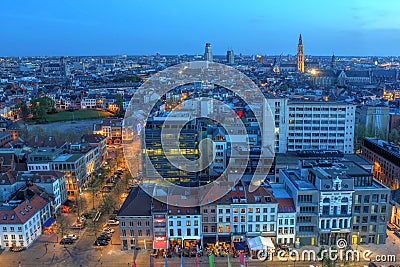 Antwerp aerial at twilight, Belgium