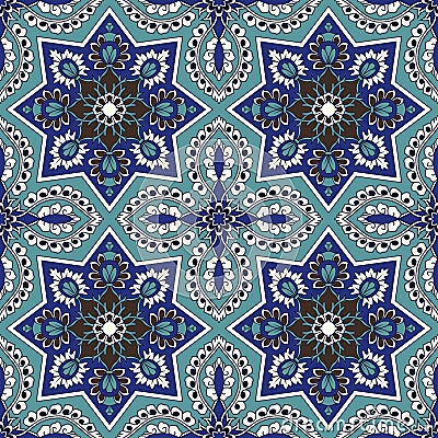 Arabesque seamless pattern in blue and turquoise