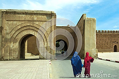 Arabic women old city gate