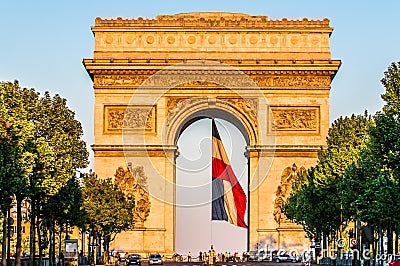 Arc of triumph with the french flag paris city France