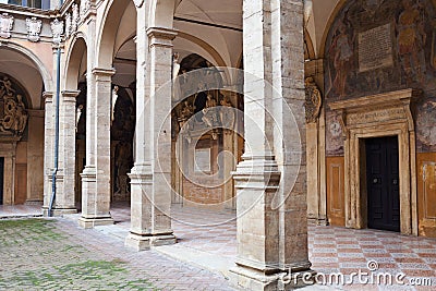 Arcade and courtyard of Archiginnasio palace, Bologna