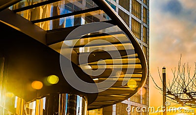 Arch canopy at the entrance of modern building