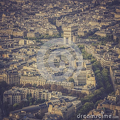 Arch of Triumph vintage aerial view in Paris