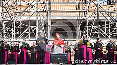 Archbishop Scola at San Siro stadium in Milan, Italy