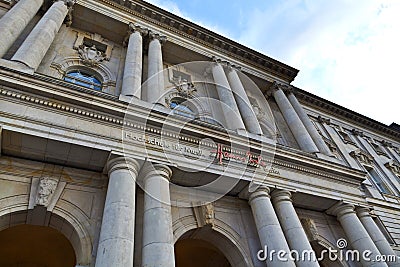 Architectual detail of historic building of the Berlin Academy of Music.