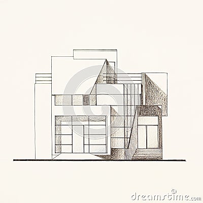 Architectural facade blueprint of a modern house