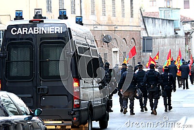 Armed police and riot gear escorted the procession of protesters