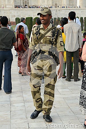 Armed security officer. Taj Mahal, India.
