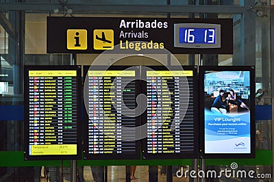 Arrivals Board At Alicante Airport