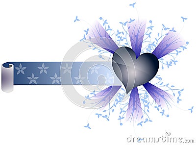 Artistic heart with scroll and floral decoration isolated