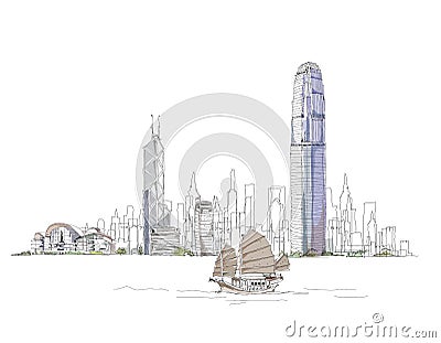 Artistic sketch of Hong Kong bay, sketch collection