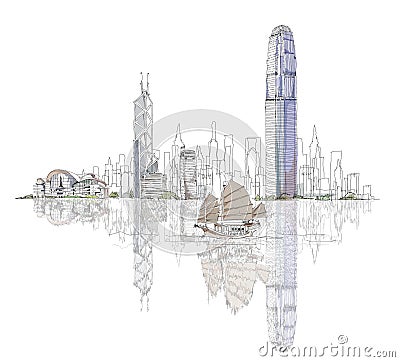 Artistic sketch of Hong Kong bay, sketch collection