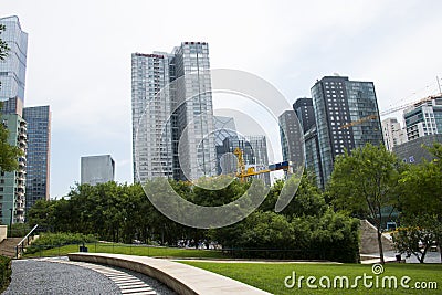 Asia, China, Beijing, CBD Central Business District, CBD historical and Cultural Park, green space and building