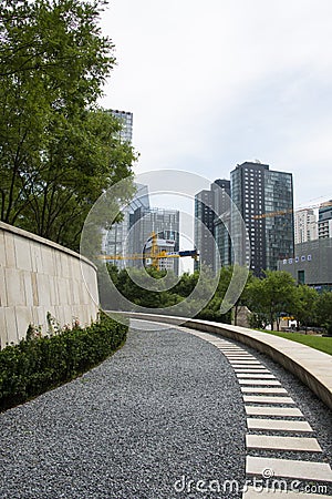 Asia, China, Beijing, CBD Central Business District, CBD historical and Cultural Park, green space and building