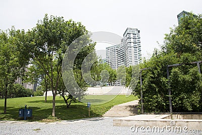 Asia, China, Beijing, CBD Central Business District, CBD historical and Cultural Park, green space and building