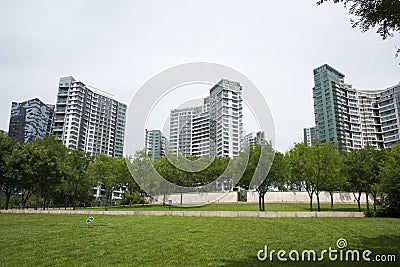 Asia, China, Beijing, CBD Central Business District, CBD historical and Cultural Park, green space and building