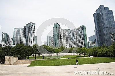 Asia, China, Beijing, CBD Central Business District, CBD historical and Cultural Park, green space and building