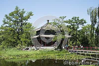Asian China, royal garden, Old Summer Palace ,Jianbi Pavilion(Pavilion in a Blue Mirror),