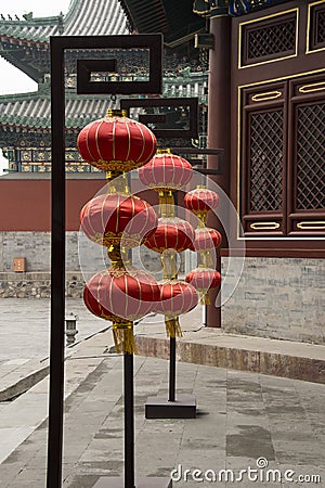 Asian Chinese ancient buildings and red lanterns