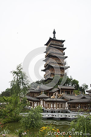 Asian Chinese, antique buildings, Wenfeng tower and courtyard
