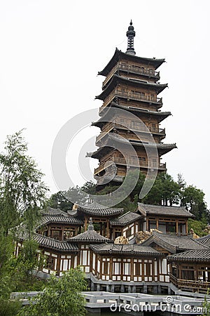 Asian Chinese, antique buildings, Wenfeng tower and courtyard