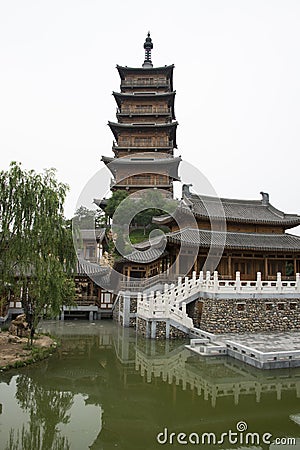 Asian Chinese, antique buildings, Wenfeng tower and courtyard