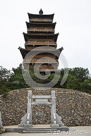 Asian Chinese, antique buildings, Wenfeng tower and the stone arch,