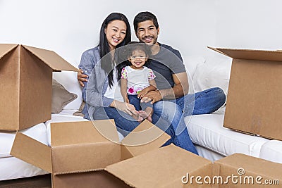 Asian Chinese Family Unpacking Boxes Moving House