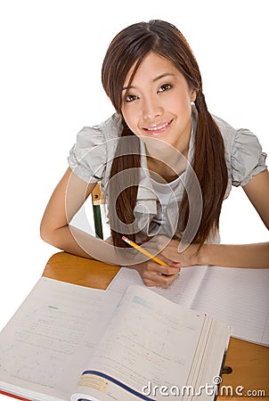 Asian college student preparing for math exam