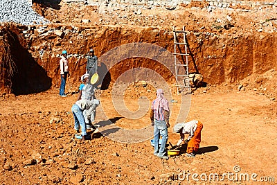 Asian Construction Workers in an Indian Work Site