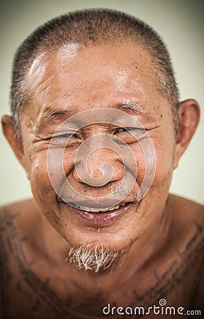 An asian old man happy face