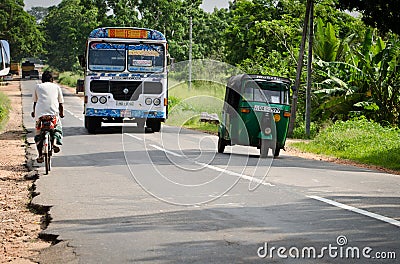 Asian regular public bus in Sri Lanka on a road