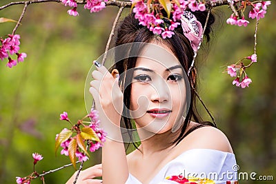 Asian sexy woman wearing traditional Japanese kimono