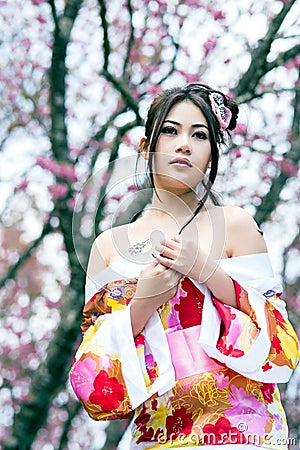 Asian sexy woman wearing traditional Japanese kimono