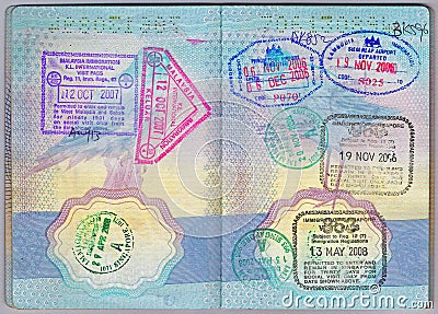 Asian stamps in a passport