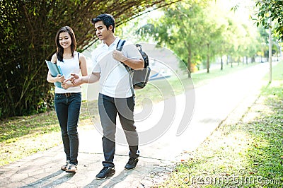 Asian Students walking to college