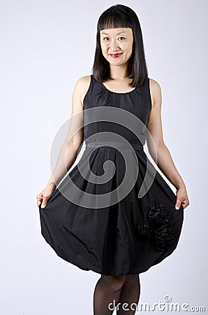 Asian Woman in Black Party Dress