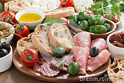 Assorted Italian antipasti - deli meats, fresh cheese and olives