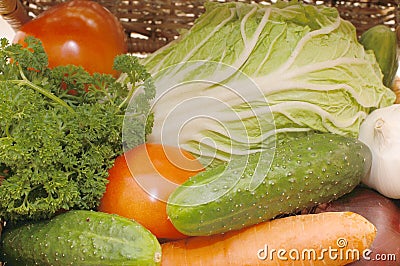 Assortment of fresh vegetables on box