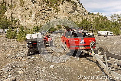 An assortment of vehicles used during the annual salmon run at chitina