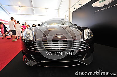 Aston Martin Vanquish grand tourer on display during Singapore Yacht Show at One Degree 15 Marina Club