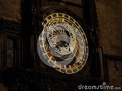 Astronomical Clock at night. Prague