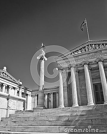 Athena the goddess of wisdom and knowlegde in front of the national university of Athens