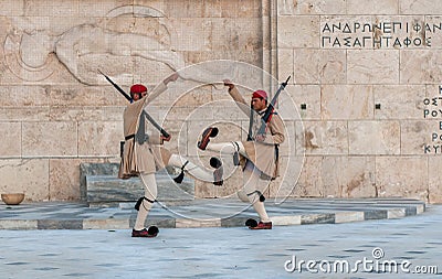 ATHENES, GREECE - March, 01: Evzones changing the guard at the T