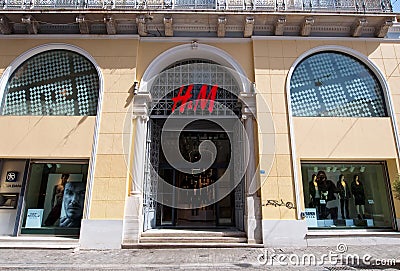 ATHENS-AUGUST 22: H&M store facade on Emrou street on August 22,2014 Athens, Greece.