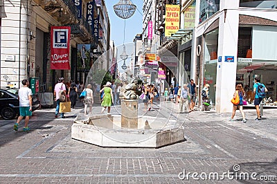 ATHENS-AUGUST 22: Shopping on Ermou Street and various stores on August 22, 2014 in Athens, Greece.